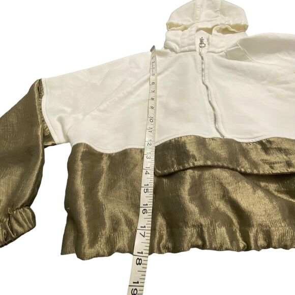 Zara Women Shiny Metallic Pullover Streetwear Color block Cropped Hoodie M - Picture 8 of 9
